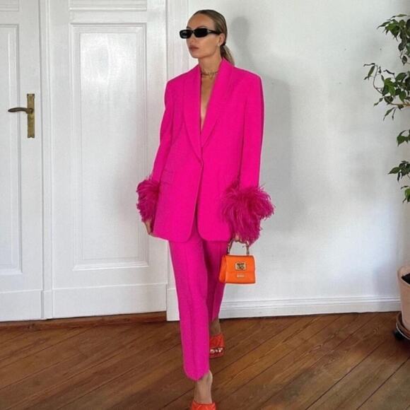 NWT Zara Pink Straight Cut Blazer With Feather Cuff Sleeves. Blogger fave! - Picture 8 of 15